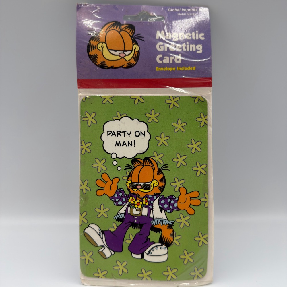 Vintage 1997 Garfield Magnetic Greeting Card Party On Man Retro Disco Magnet NIP